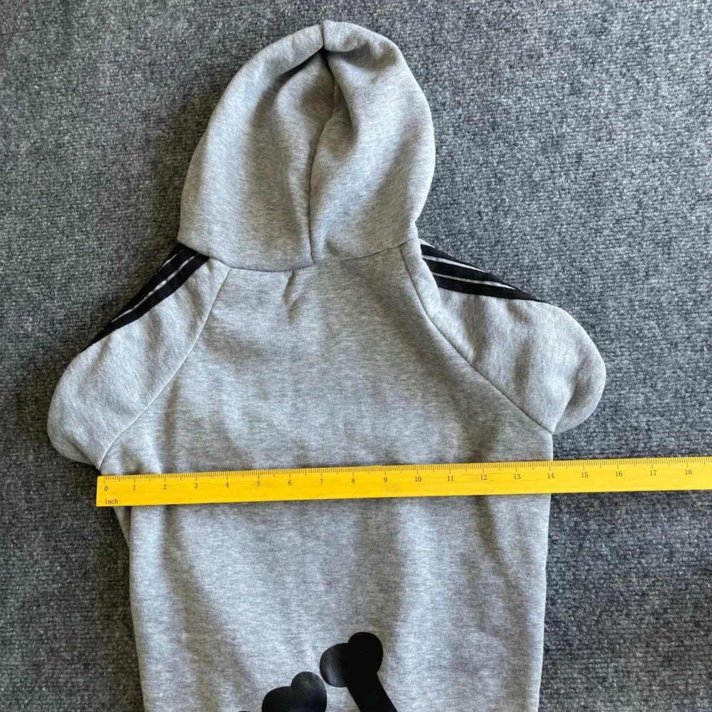 Adidog Pet Hoodie Heather Gray Athletic Graphic Dog Sweatshirt Large 22in Back